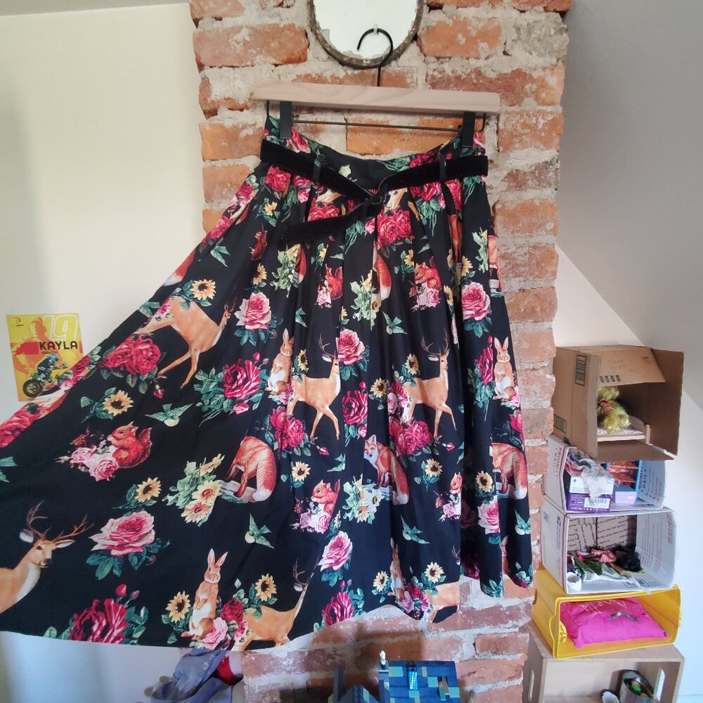 Hellbunny S forest friends full skirt 1950s cotton